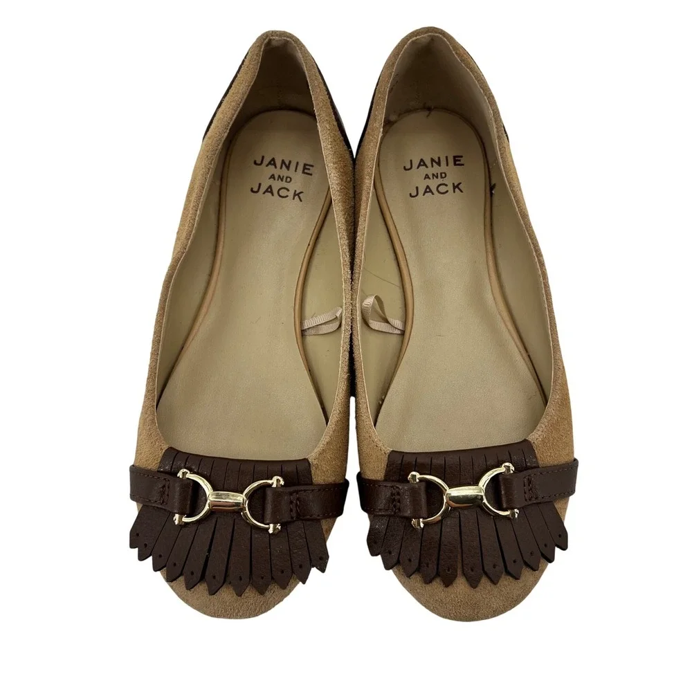 Janie and Jack Girls Tan Suede Kiltie Horsebit Ballet Flats Brown Size 13